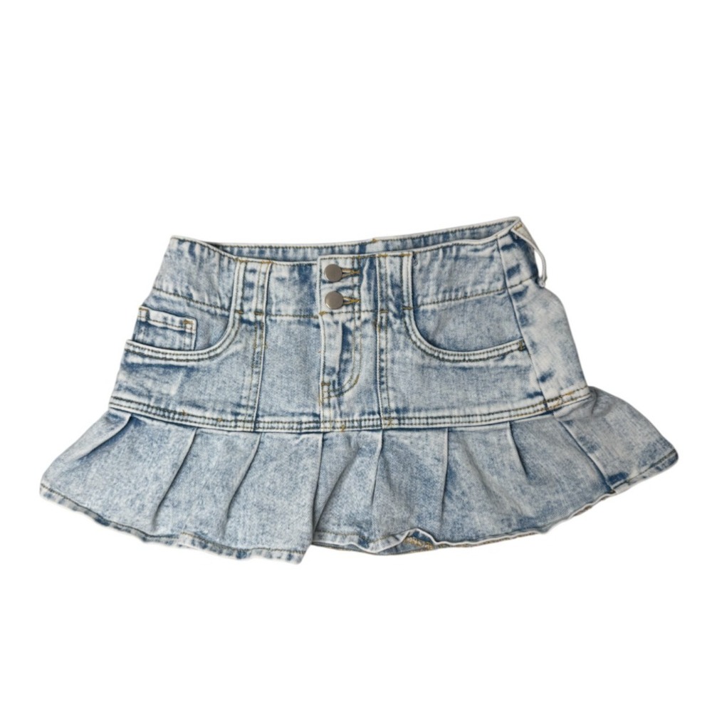 Pacsun‎ Denim Skirt Sz 24 Light Wash Ruffled Skater Spring Summer Back To School